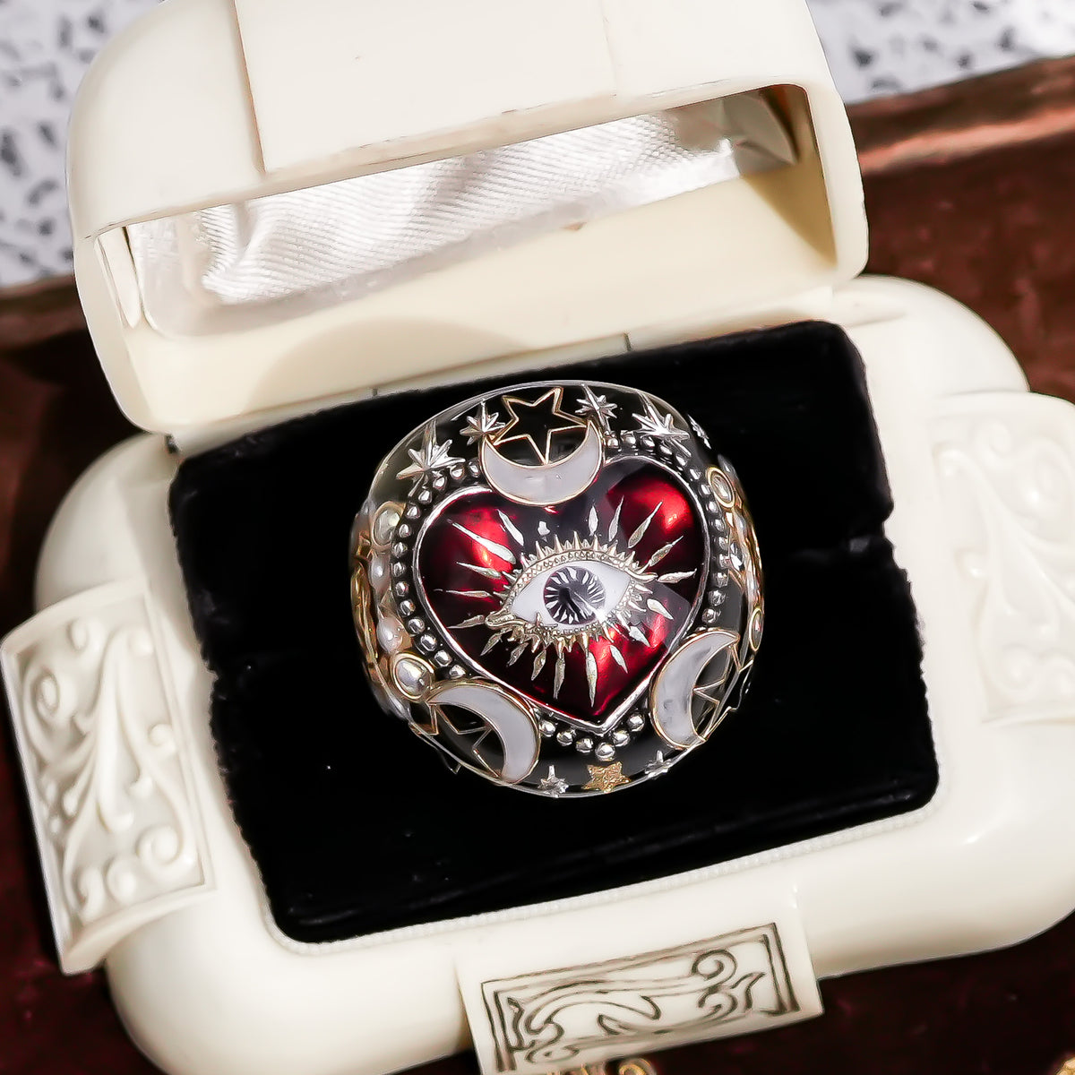 The Celestial Eye Heart Ring - Ruby Red × Black / #14