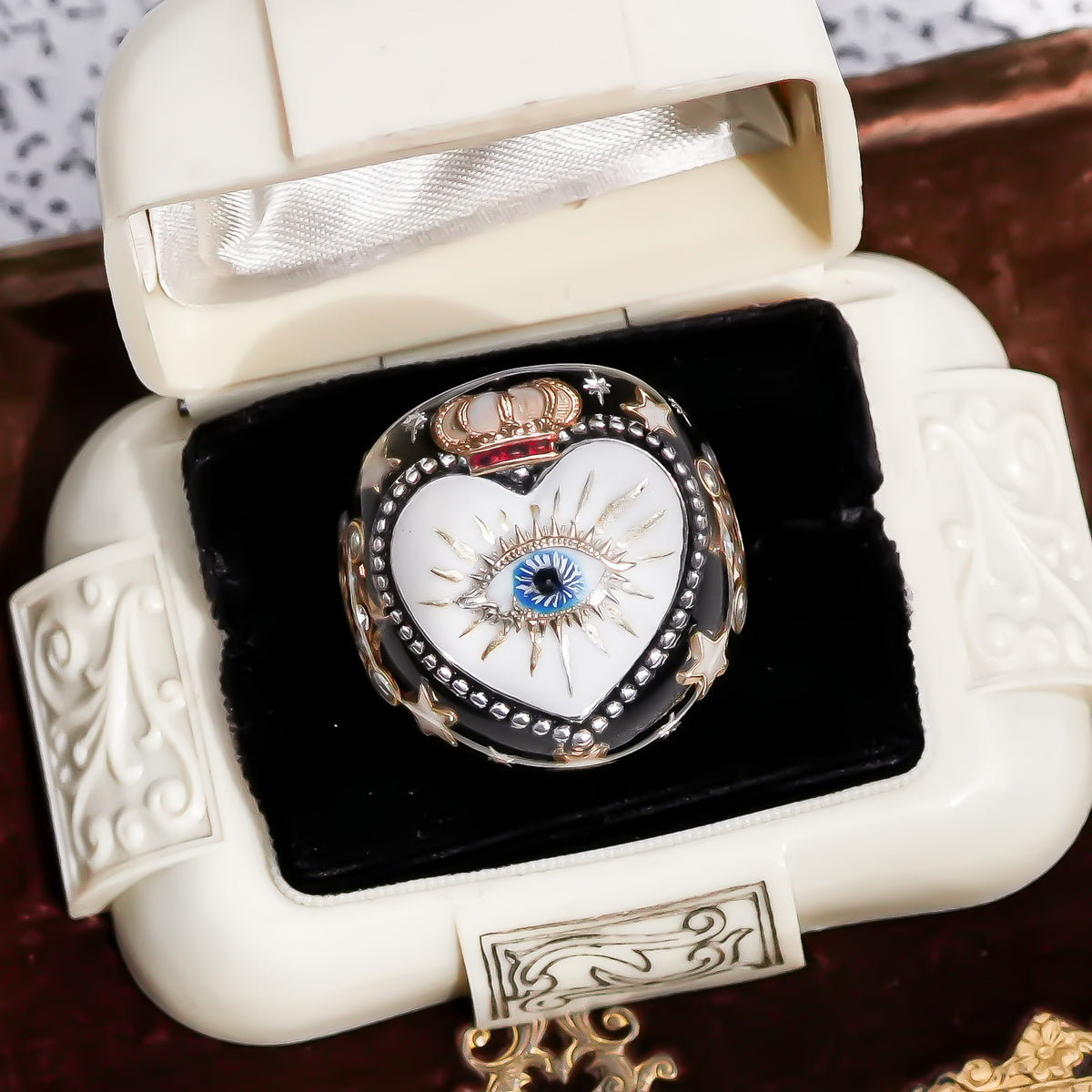 The Sacred Eye Heart Ring - Black × White / #10