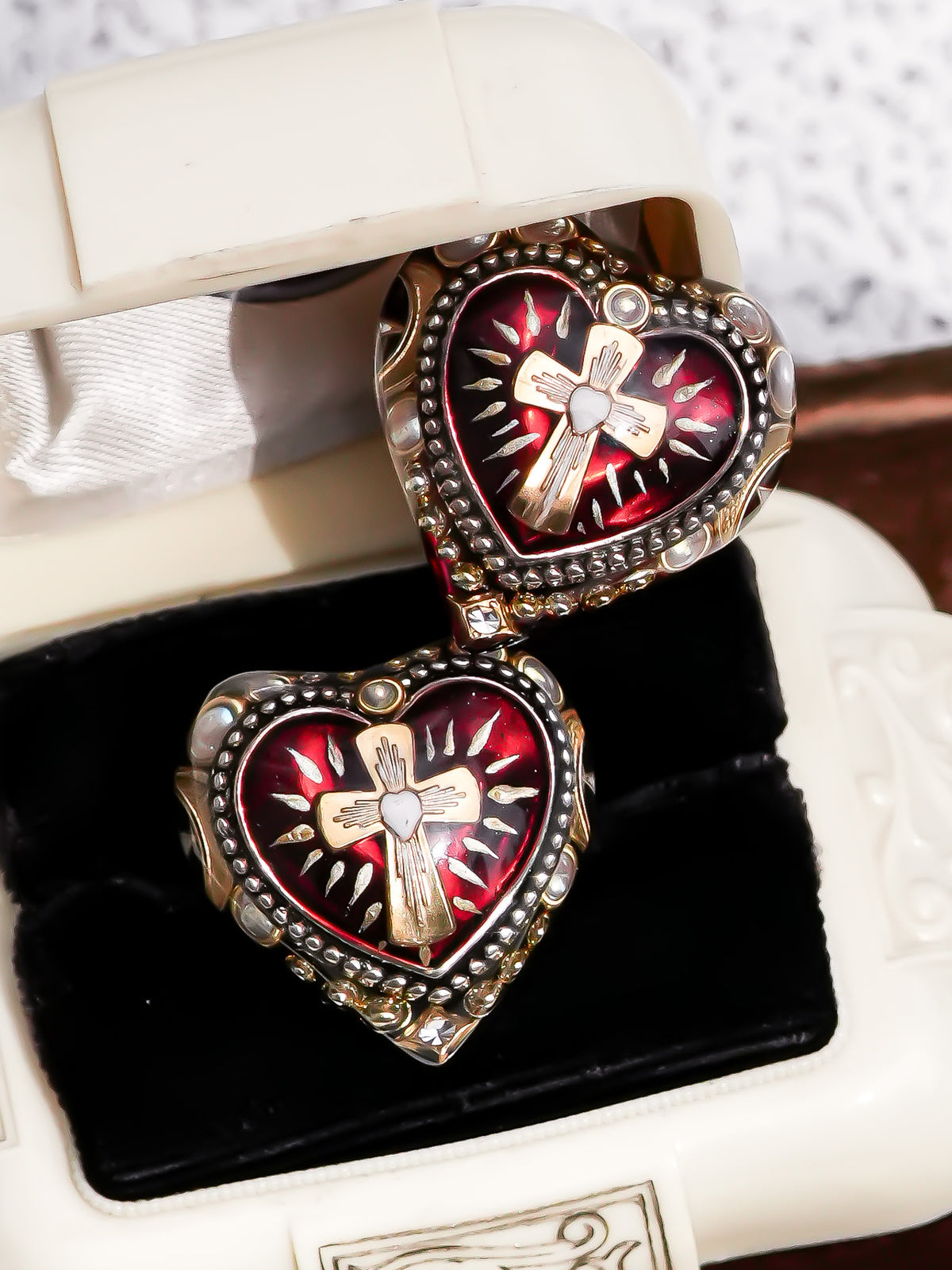 The Sacred Heart of Light Ring - Ruby Red × Black / #14