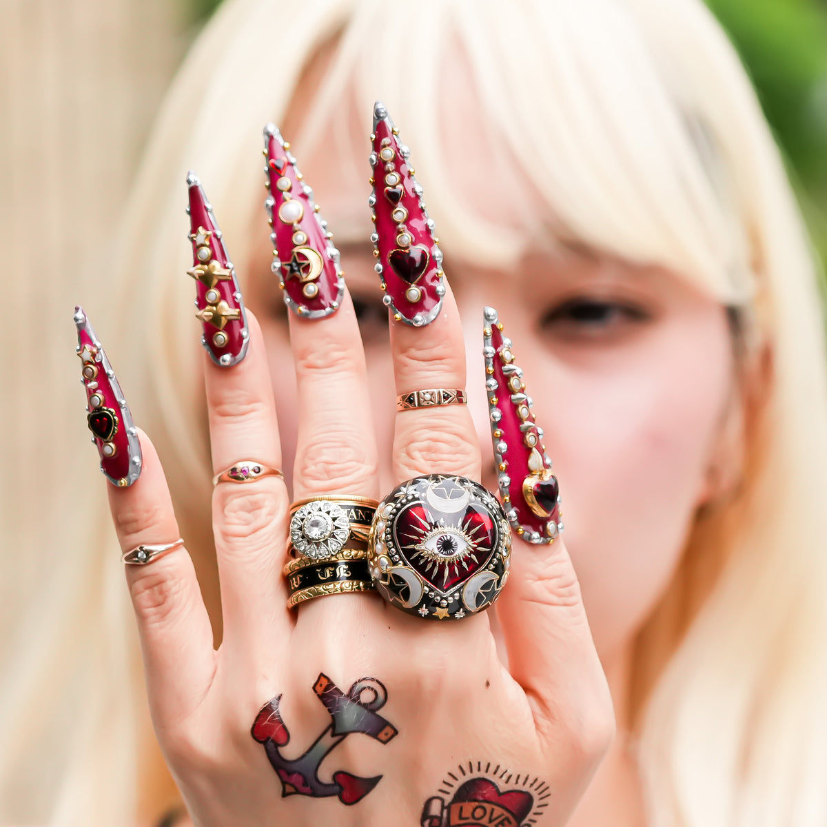 The Celestial Eye Heart Ring - Ruby Red × Black / #14