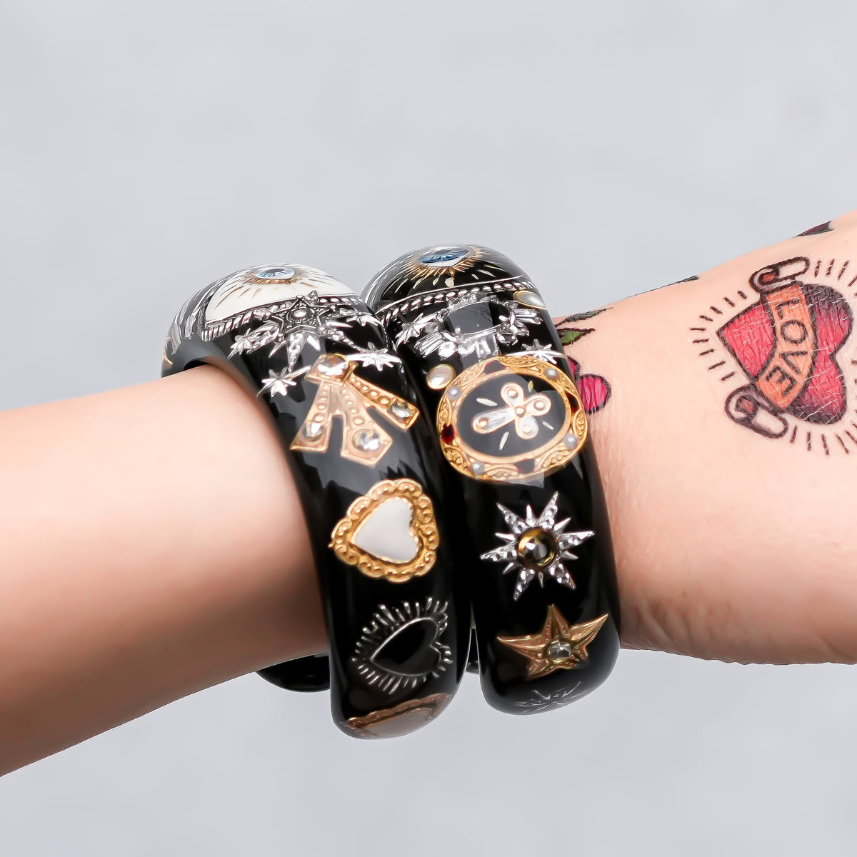 Midnight Eye Heart Bracelet - Black × White