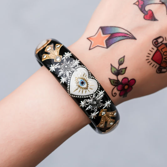 Midnight Eye Heart Bracelet - Black × White