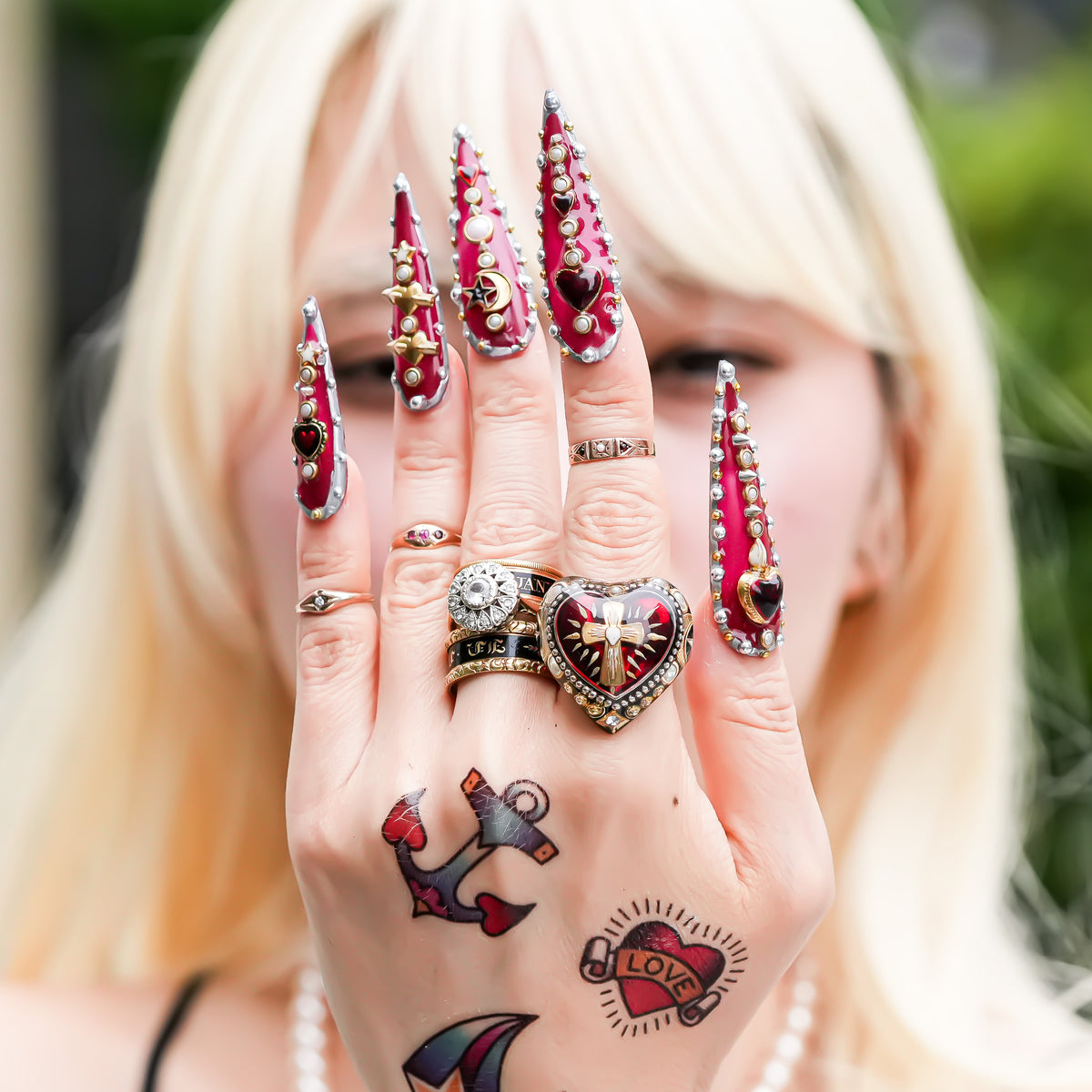 The Sacred Heart of Light Ring - Black × Ruby Red / #10