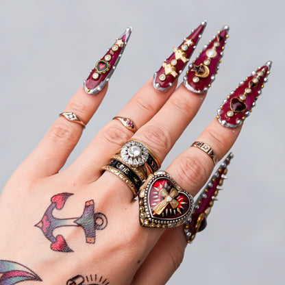 The Sacred Heart of Light Ring - Black × Ruby Red / #10