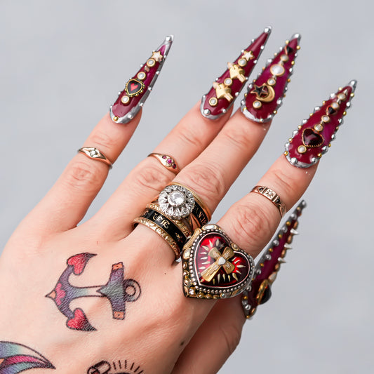 The Sacred Heart of Light Ring - Black × Ruby Red / #10