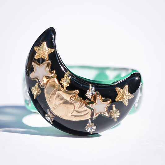 MOON RING / BLACK / GREEN / #4
