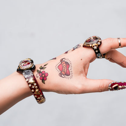 The Sacred Heart of Light Ring - Ruby Red × Black / #14