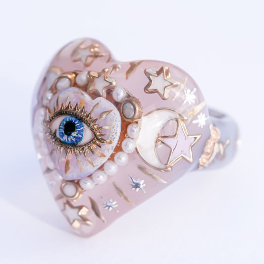 Guardian Opal Eye Heart Ring - Smoky pink / #13