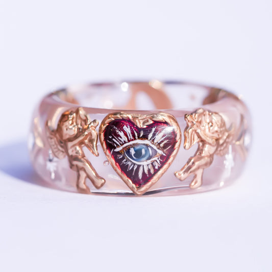 Angel Guarded Heart Eye Ring - Smoky Pink / #11 #12