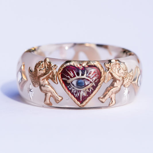 Angel Guarded Heart Eye Ring - Smoky white/ #11