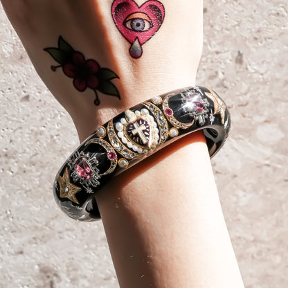 Bracciale Crimson Eye a cuore - Nero × Rosso × Oro