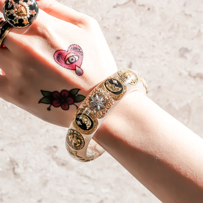 The Celestial Sun, Moon & Star Bracelet - Smoky White × Gold
