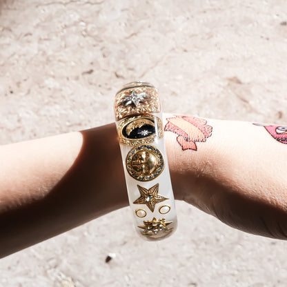 The Celestial Sun, Moon & Star Bracelet - Smoky White × Gold