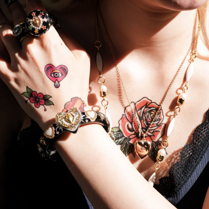 The Celestial White Heart Bracelet - Black × White
