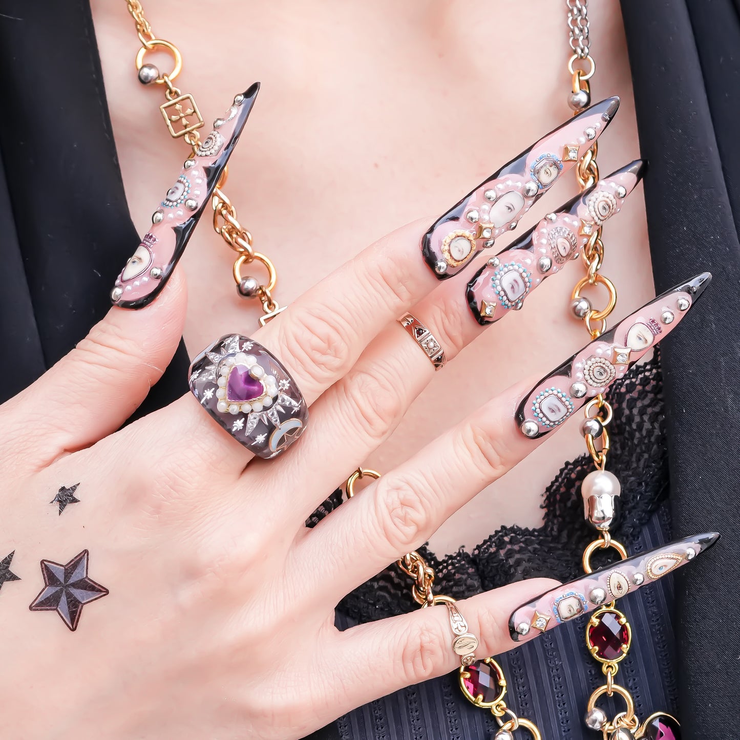 Mystic Night Heart Ring - gray blue / purple / #14