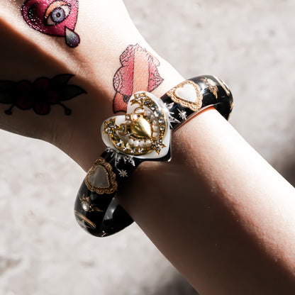 The Celestial White Heart Bracelet - Black × White