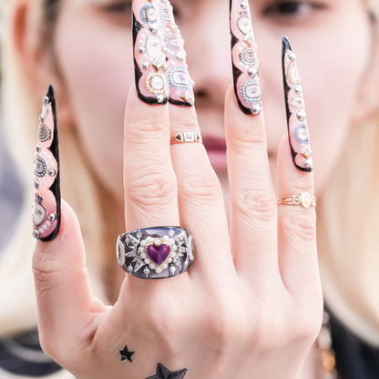 Mystic Night Heart Ring - gray blue / purple / #14