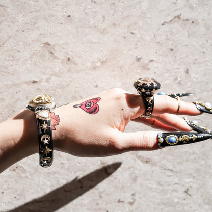The Celestial White Heart Bracelet - Black × White