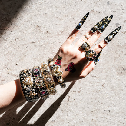 The Celestial Sun, Moon & Star Bracelet - Smoky White × Gold