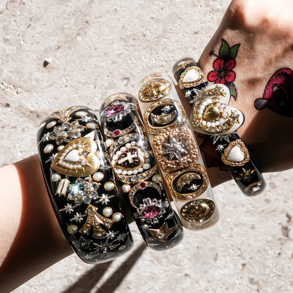 The Celestial Sun, Moon & Star Bracelet - Smoky White × Gold