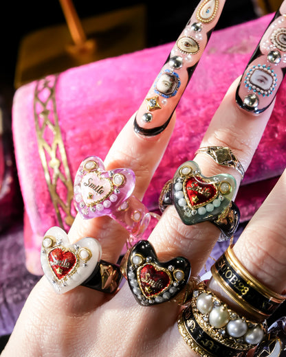 Sweet smile heart ring – black × red / #5