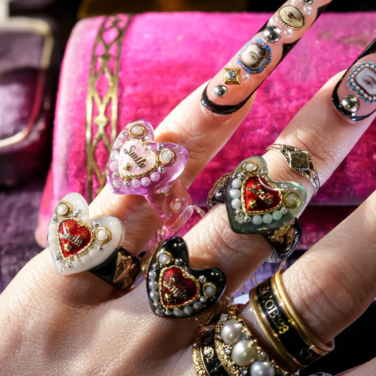 Sweet smile heart ring – white × red / #5