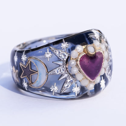 Mystic Night Heart Ring - gray blue / purple / #14