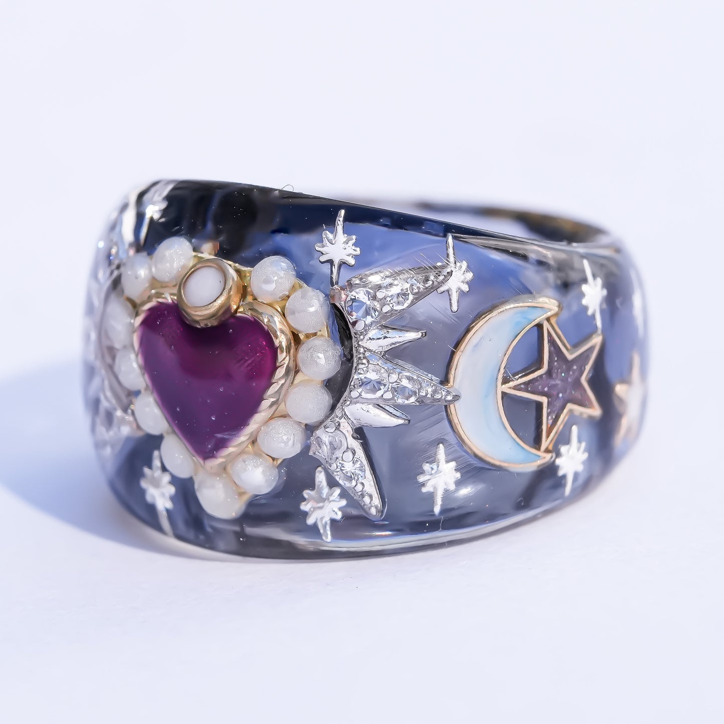 Mystic Night Heart Ring - gray blue / purple / #14