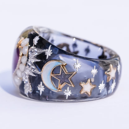 Mystic Night Heart Ring - gray blue / purple / #14