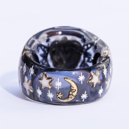 Mystic Night Heart Ring - gray blue / deep red / #13