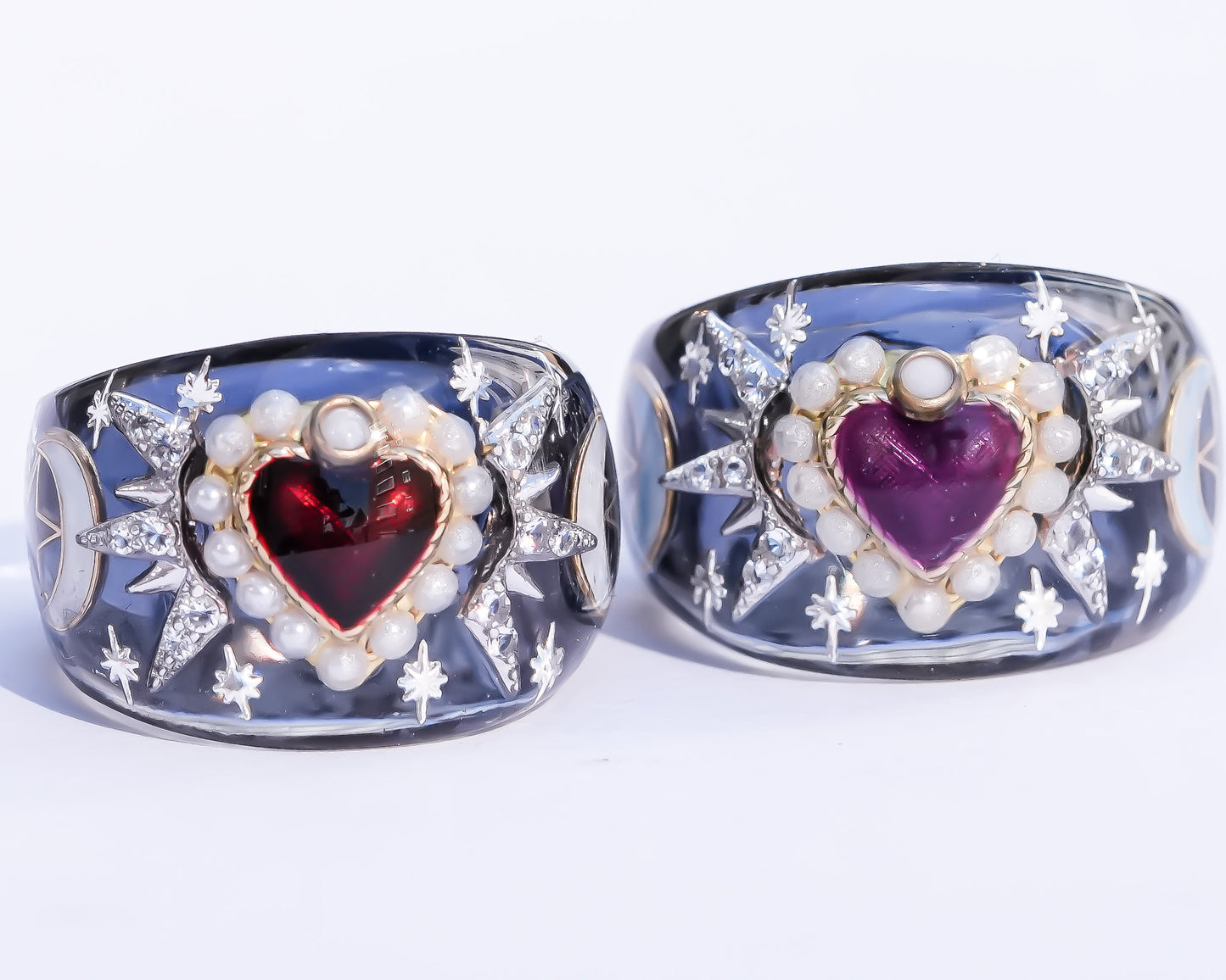 Mystic Night Heart Ring - gray blue / purple / #14