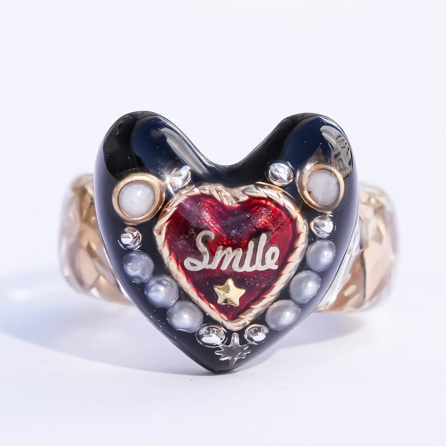 Sweet smile heart ring – black × red / #5