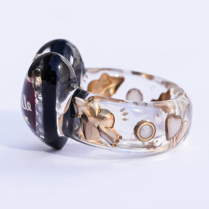 Sweet smile heart ring – black × red / #5