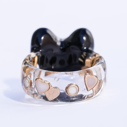 Sweet smile heart ring – black × red / #5