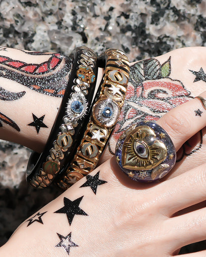 EYE BRACELET / MOON STAR / BLACK GOLD