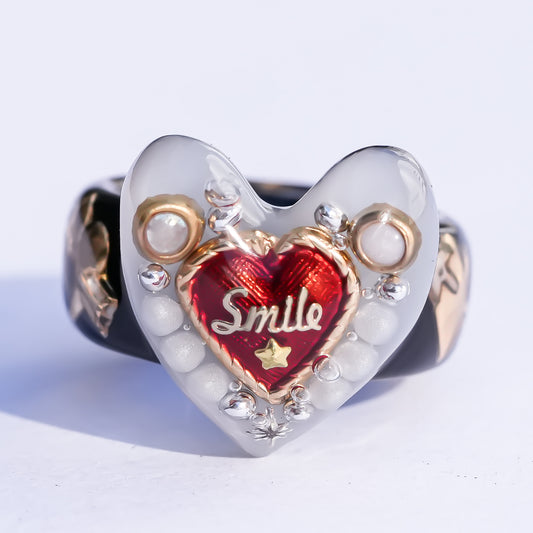 Sweet smile heart ring – white × red / #5