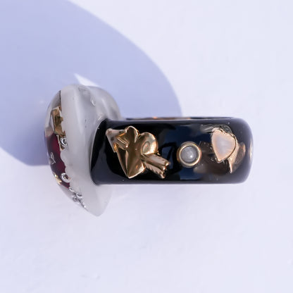 Sweet smile heart ring – white × red / #5