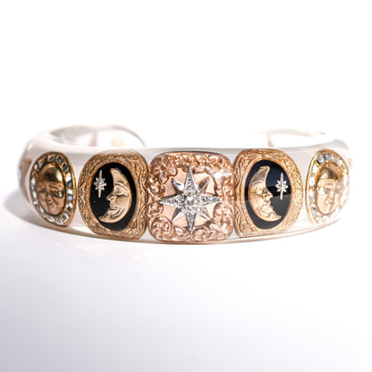 The Celestial Sun, Moon & Star Bracelet - Smoky White × Gold