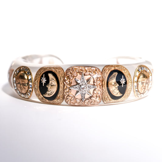 The Celestial Sun, Moon & Star Bracelet - Smoky White × Gold