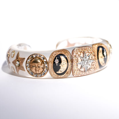 The Celestial Sun, Moon & Star Bracelet - Smoky White × Gold