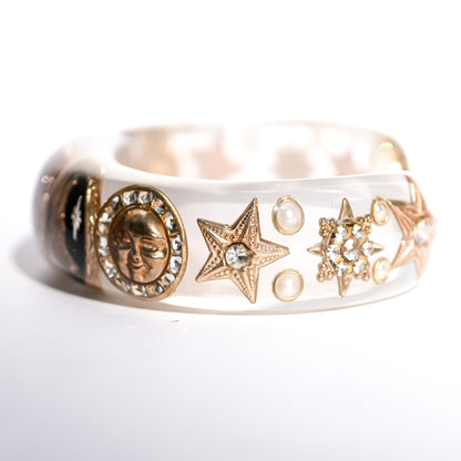 The Celestial Sun, Moon & Star Bracelet - Smoky White × Gold
