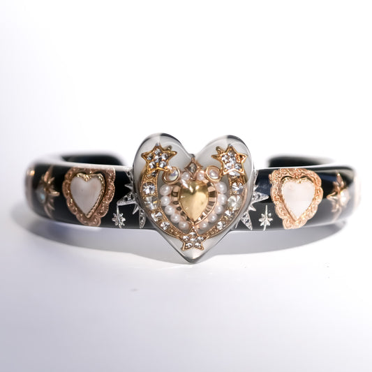 The Celestial White Heart Bracelet - Black × White