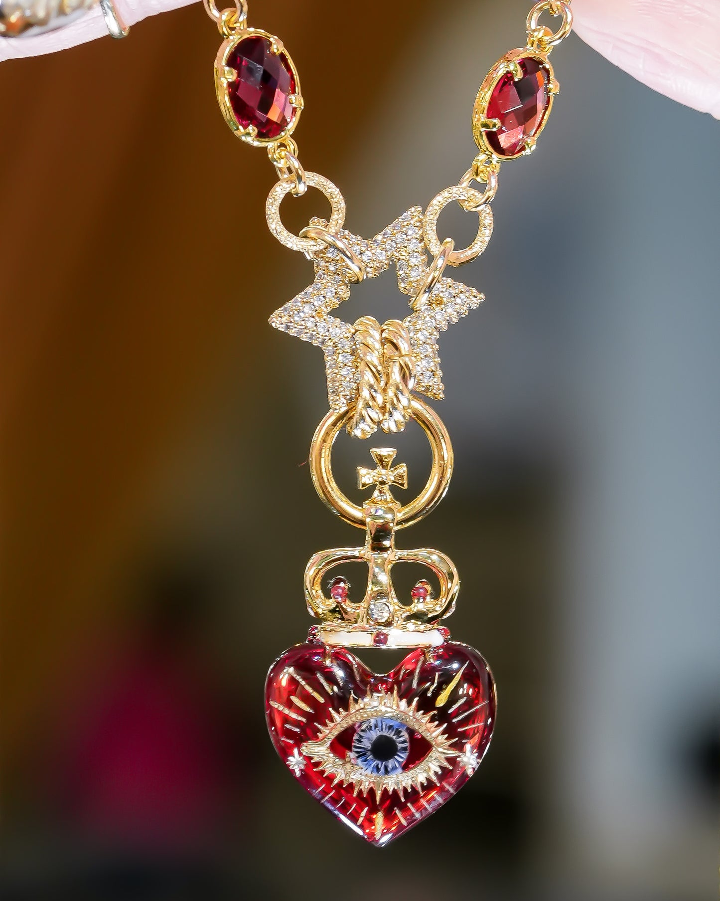 Sacred eye heart necklace – red