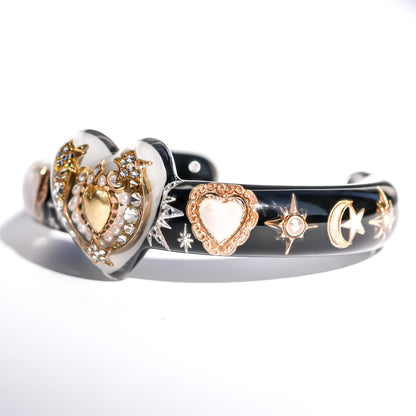 The Celestial White Heart Bracelet - Black × White