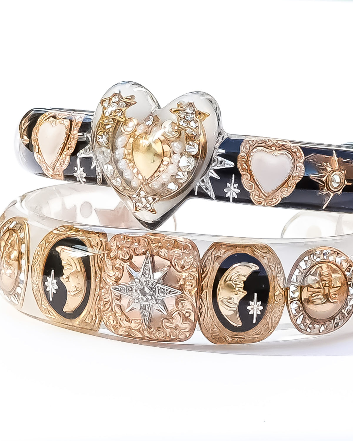The Celestial Sun, Moon & Star Bracelet - Smoky White × Gold