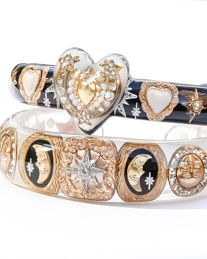 The Celestial Sun, Moon & Star Bracelet - Smoky White × Gold