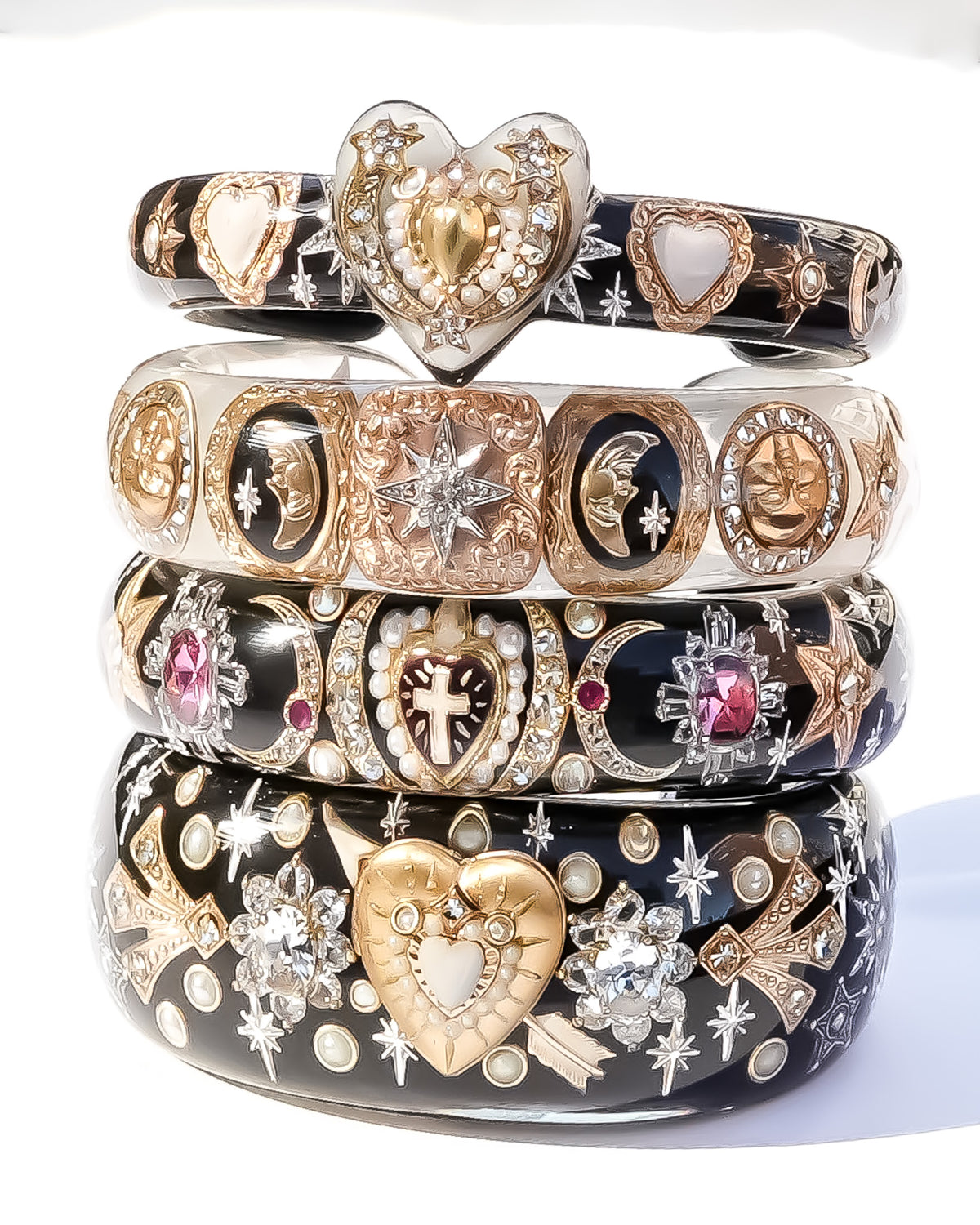 The Celestial White Heart Bracelet - Black × White
