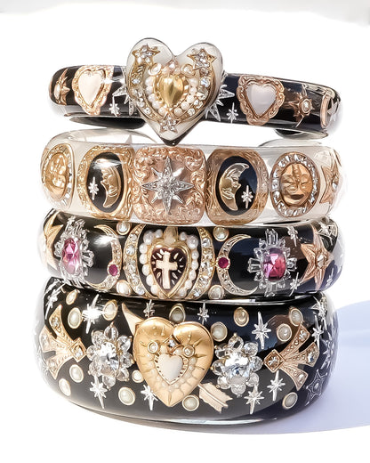 The Celestial White Heart Bracelet - Black × White