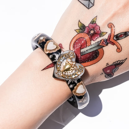The Celestial White Heart Bracelet - Black × White
