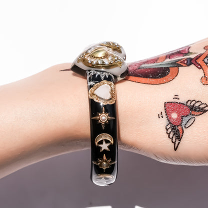 The Celestial White Heart Bracelet - Black × White